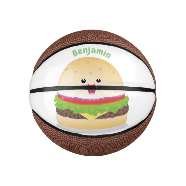 Cute happy kawaii hamburger cartoon mini basketball (Front)