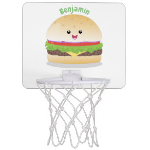 Cute happy kawaii hamburger cartoon mini basketball hoop