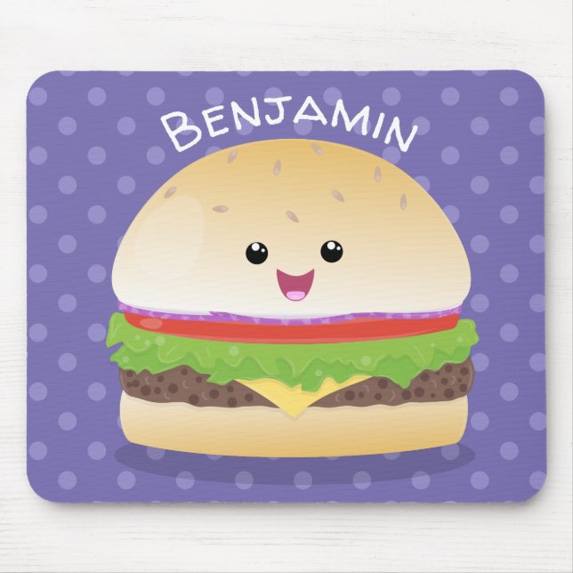 Cute happy kawaii hamburger cartoon mouse pad (Front)