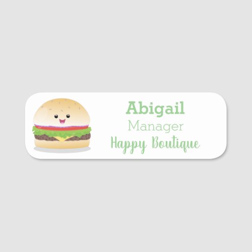 Cute happy kawaii hamburger cartoon  name tag