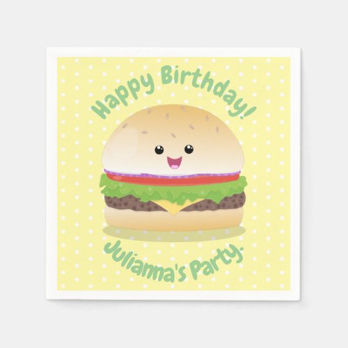Cute happy kawaii hamburger cartoon napkins