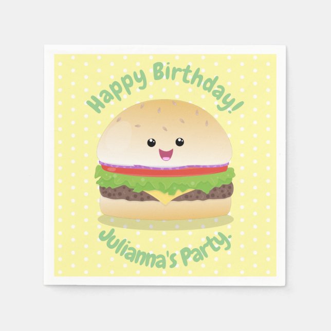 Cute happy kawaii hamburger cartoon napkins (Front)