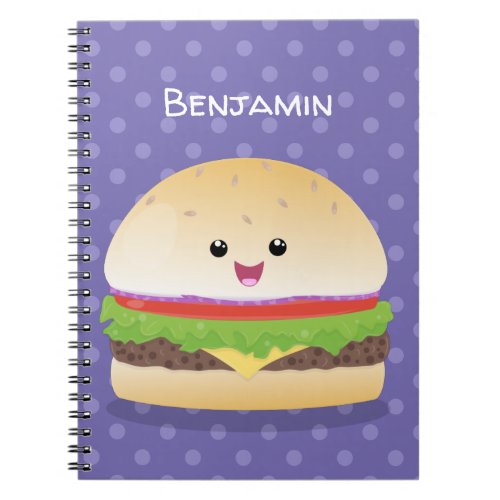 Cute happy kawaii hamburger cartoon notebook