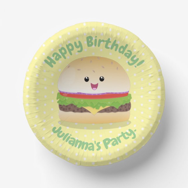 Cute happy kawaii hamburger cartoon paper bowls (Front)