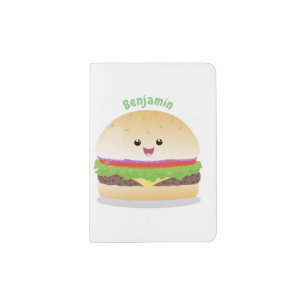 Cute happy kawaii hamburger cartoon passport holder