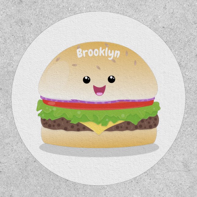 Cute happy kawaii hamburger cartoon patch (Front)