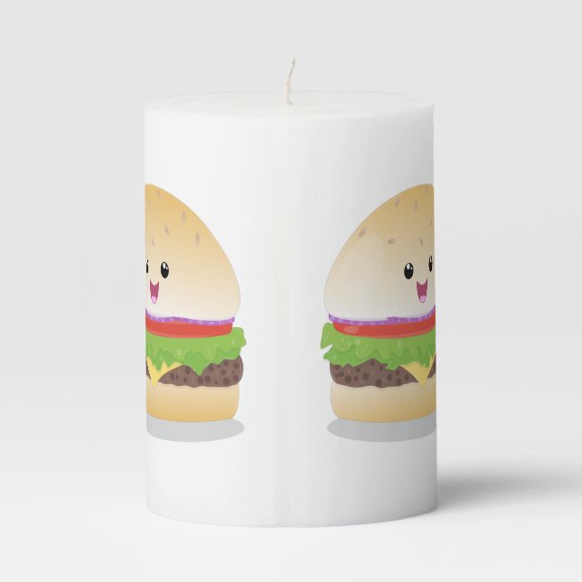 Cute happy kawaii hamburger cartoon pillar candle (Back)