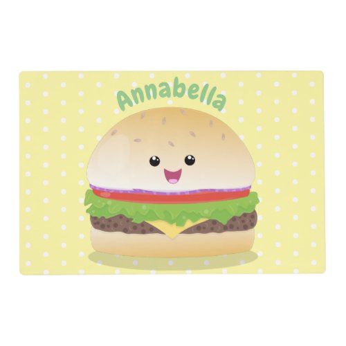 Cute happy kawaii hamburger cartoon placemat