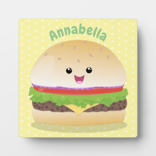 Cute happy kawaii hamburger cartoon plaque