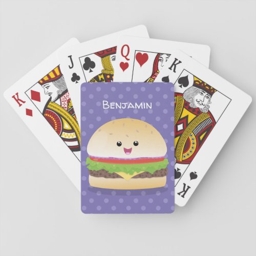 Cute happy kawaii hamburger cartoon poker cards