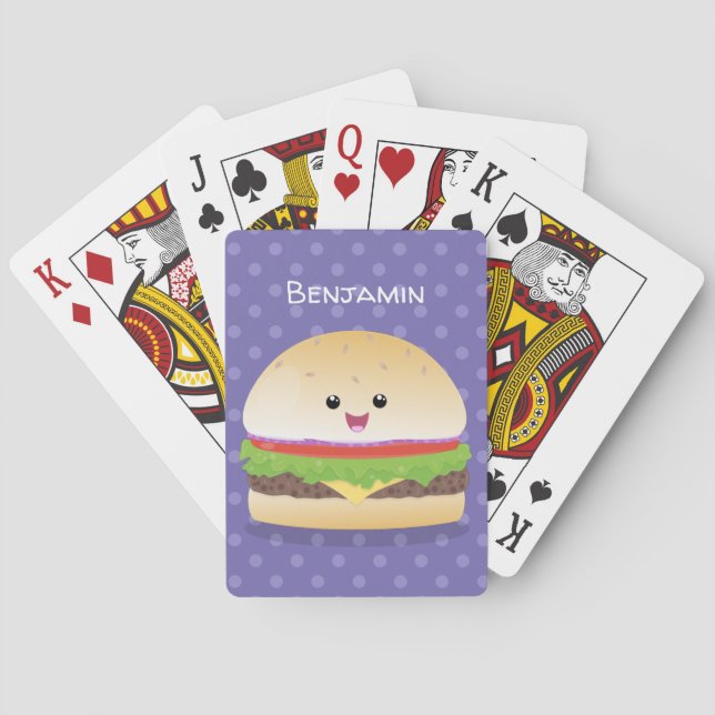 Cute happy kawaii hamburger cartoon poker cards (Back)