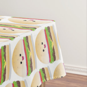 Cute happy kawaii hamburger cartoon tablecloth