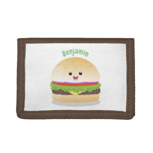 Cute happy kawaii hamburger cartoon trifold wallet