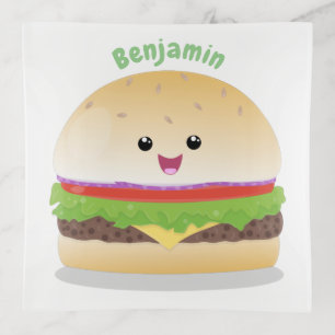 Cute happy kawaii hamburger cartoon trinket tray