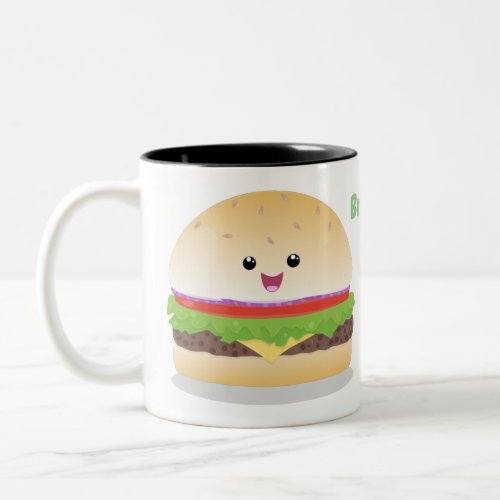 Cute happy kawaii hamburger cartoon Two_Tone coffee mug