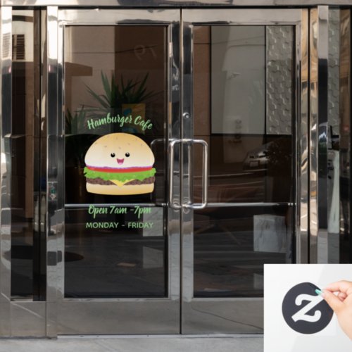 Cute happy kawaii hamburger cartoon window cling