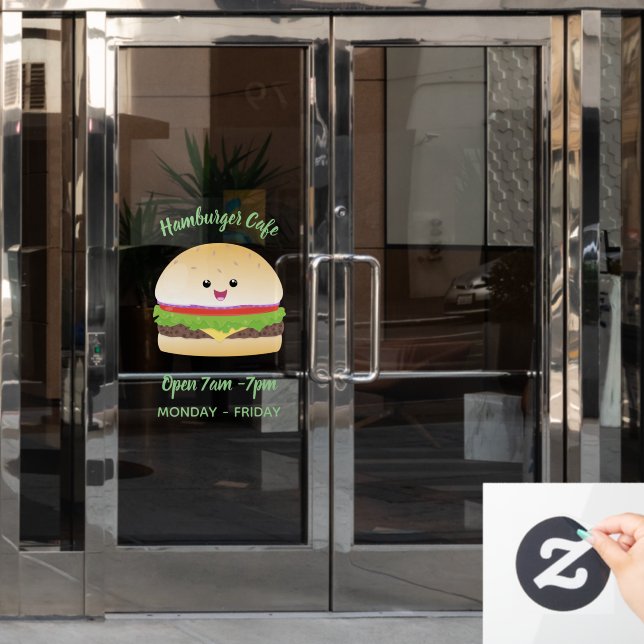 Cute happy kawaii hamburger cartoon window cling (Office Door)