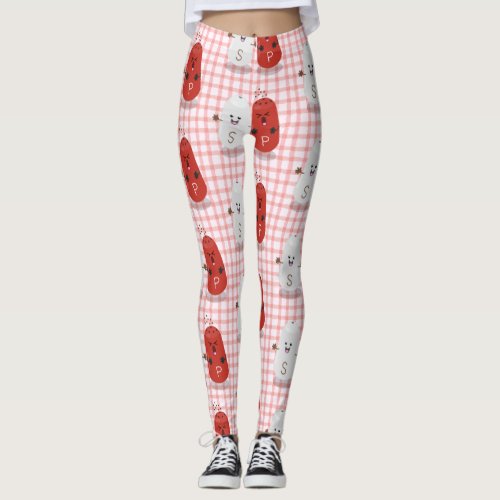 Cute happy kawaii salt and pepper cartoon leggings