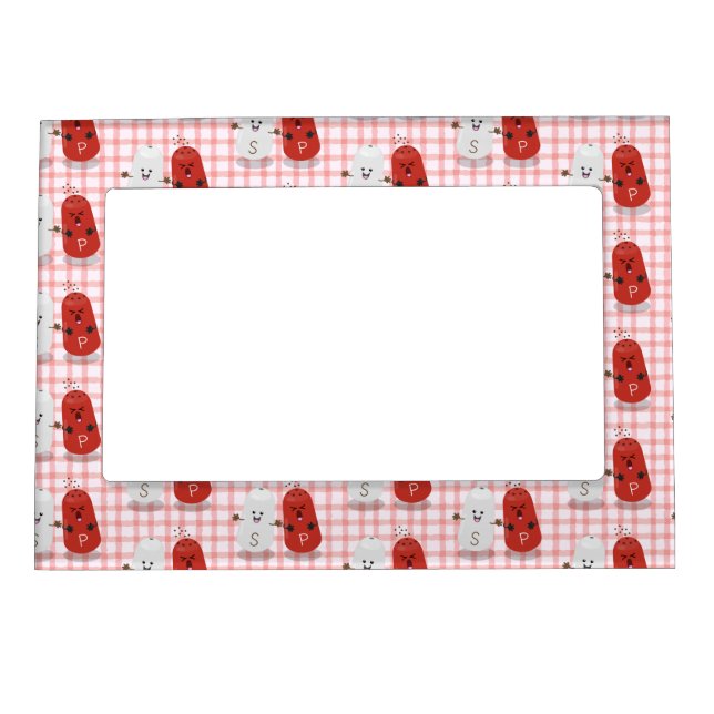 Cute happy kawaii salt and pepper cartoon magnetic frame (Front)