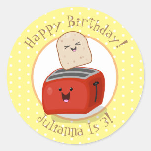 Cute happy kawaii toaster cartoon illustration classic round sticker
