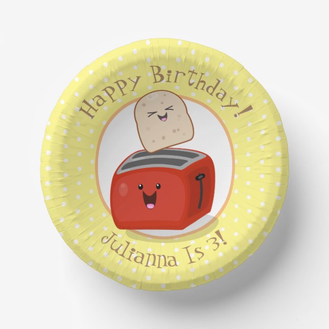 Cute happy kawaii toaster cartoon illustration paper bowls (Front)