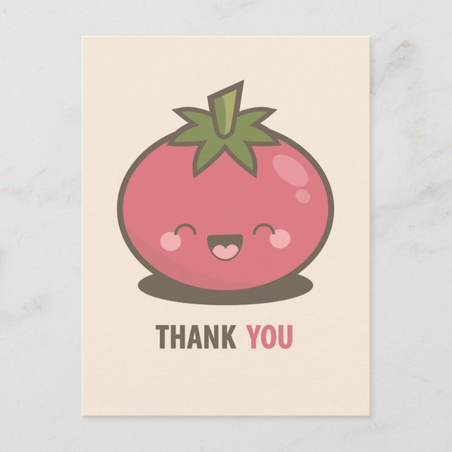Cute Happy Kawaii Tomato Thank You Postcard (Front)