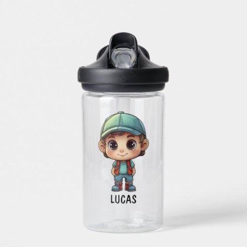 Cute Happy Kid Camper Personalize  Water Bottle