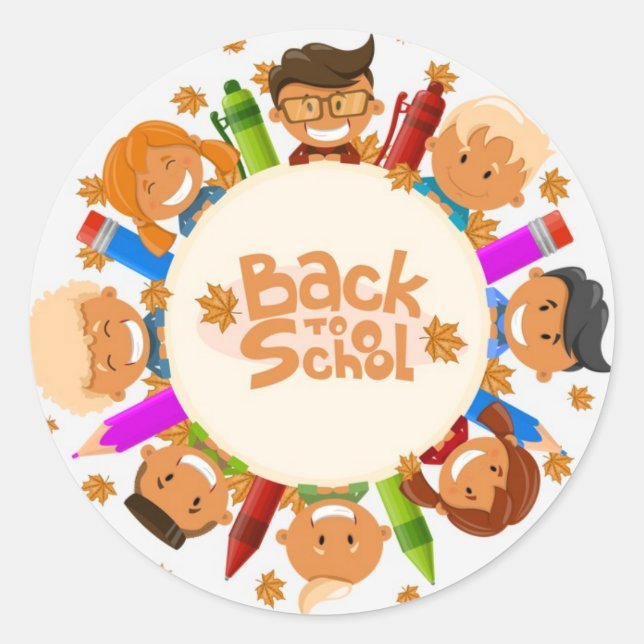 Cute Happy Kids Back to School Round Classic Round Sticker (Front)