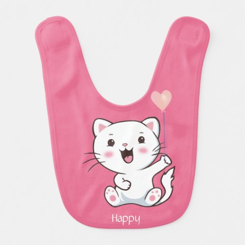 Cute Happy Kitty Cat  Heart Balloon Baby Bib