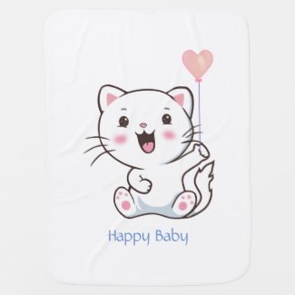 Cute Happy Kitty Cat & Heart Balloon