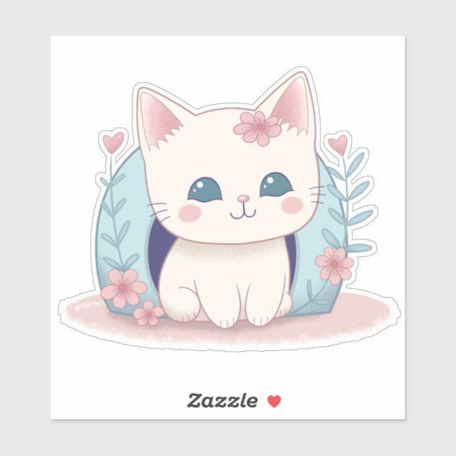 Cute, Happy Kitty with a New Home Sticker (Sheet)