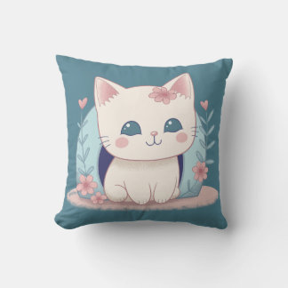 Cute, Happy Kitty with a New Home Throw Pillow