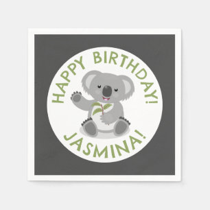 Cute happy koala personalized cartoon birthday napkins