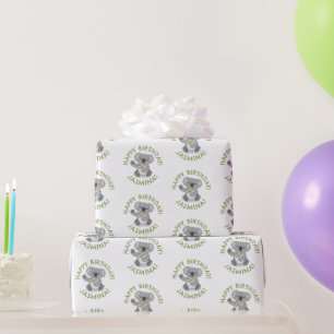 Cute happy koala personalized cartoon birthday wrapping paper
