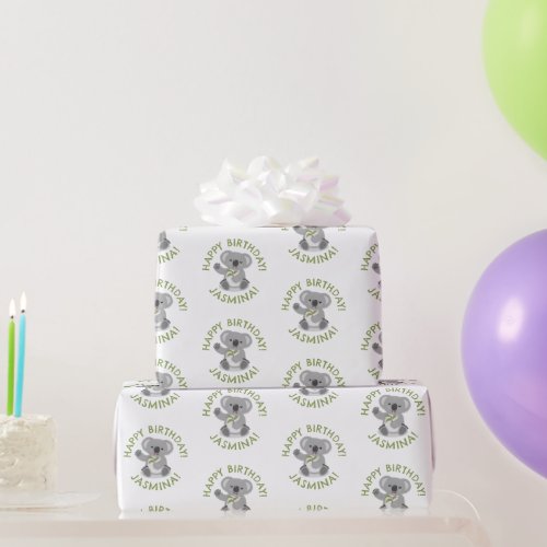 Cute happy koala personalized cartoon birthday wrapping paper