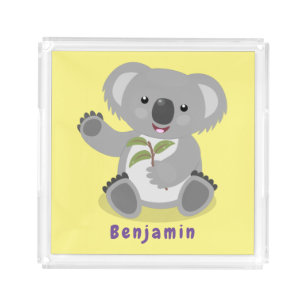 Cute happy koala waving cartoon illustration acrylic tray
