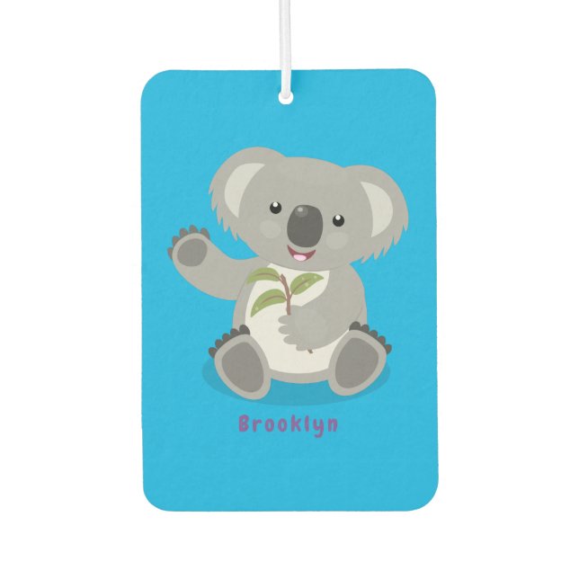 Cute happy koala waving cartoon illustration air freshener (Front)