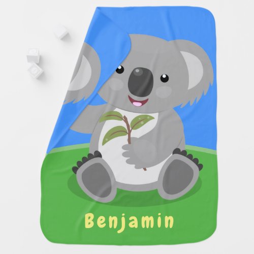 Cute happy koala waving cartoon illustration baby blanket