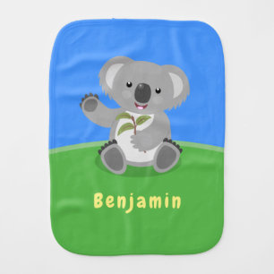 Cute happy koala waving cartoon illustration baby burp cloth