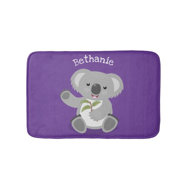 Cute happy koala waving cartoon illustration bath mat (Front)
