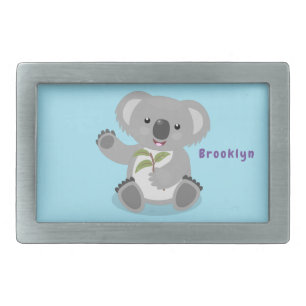 Cute happy koala waving cartoon illustration belt buckle