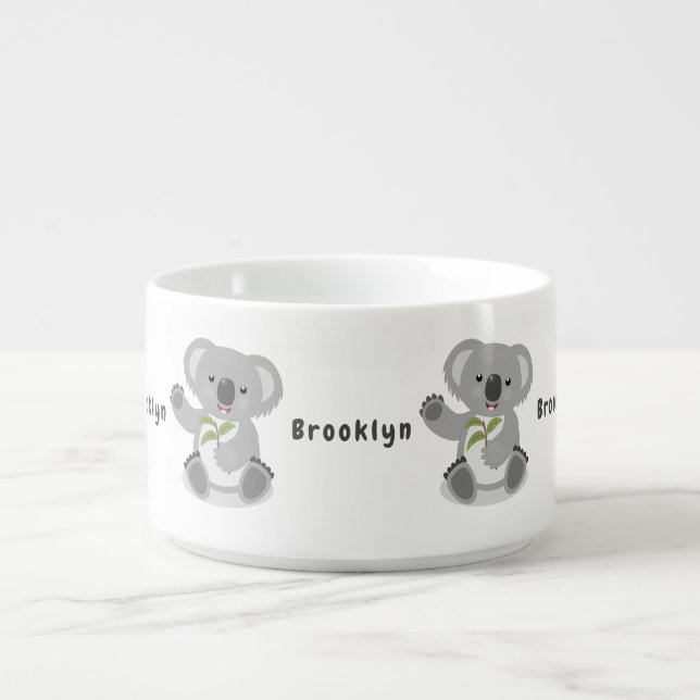 Cute happy koala waving cartoon illustration bowl (Center)