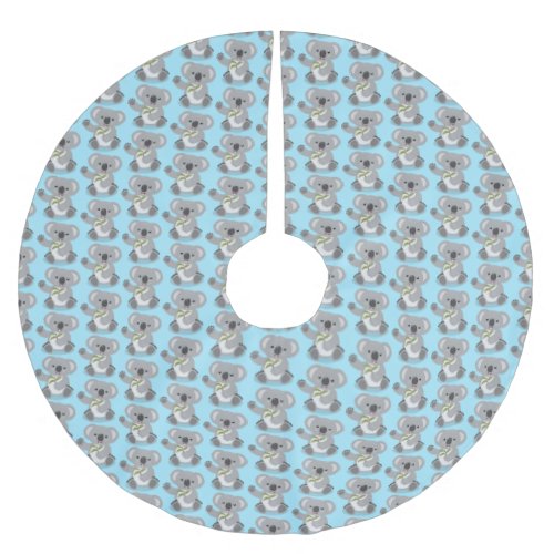 Cute happy koala waving cartoon illustration brushed polyester tree skirt