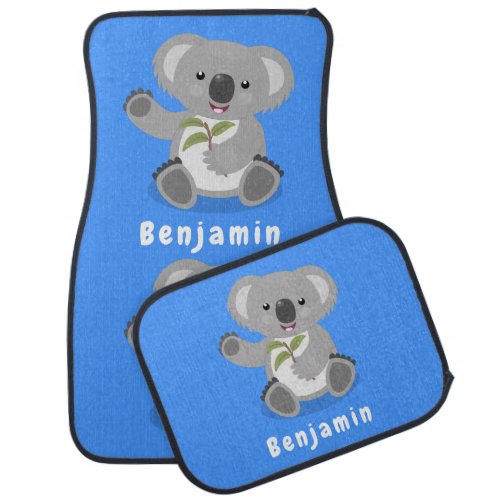 Cute happy koala waving cartoon illustration car floor mat