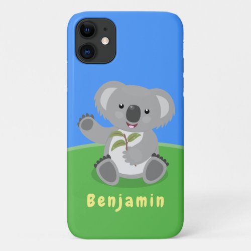 Cute happy koala waving cartoon illustration iPhone 11 case