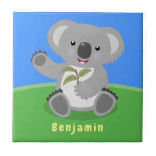 Cute happy koala waving cartoon illustration ceramic tile