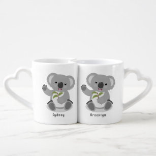 Cute happy koala waving cartoon illustration coffee mug set