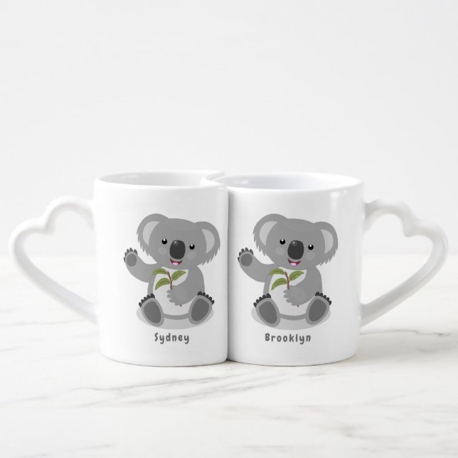 Cute happy koala waving cartoon illustration coffee mug set (Back Nesting)