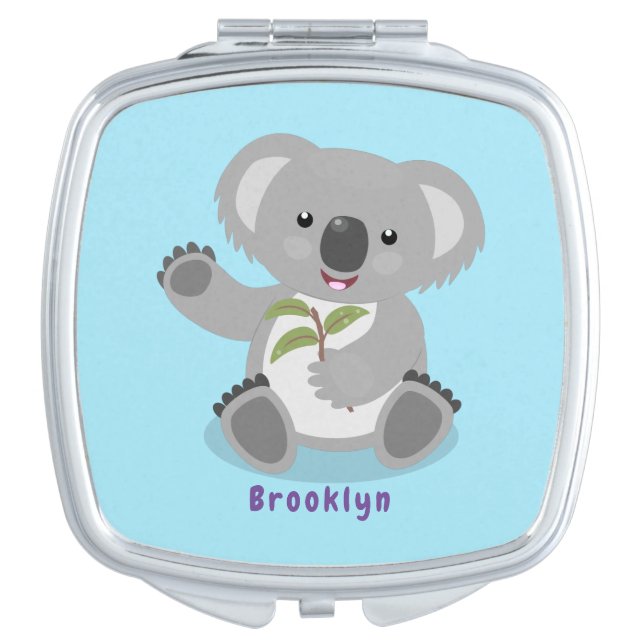 Cute happy koala waving cartoon illustration compact mirror (Front)