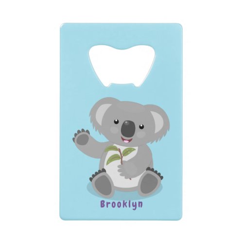 Cute happy koala waving cartoon illustration credit card bottle opener